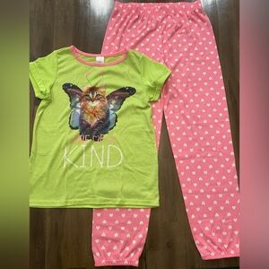 Children’s Place Kids Pajamas with Cat Butterfly Design - Green and Pink
